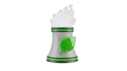 Stylized Cooling Tower with Green Leaf Emblem and Steam