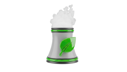 Stylized Cooling Tower with Green Leaf Emblem and Steam