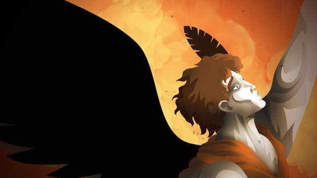 icarus falling as his wings lose feathers