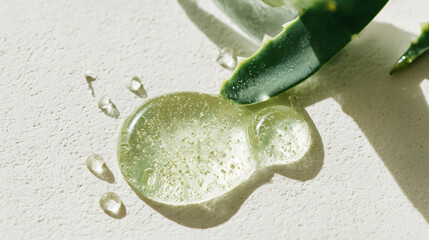 Aloe vera leaf with hydrating gel on textured surface
