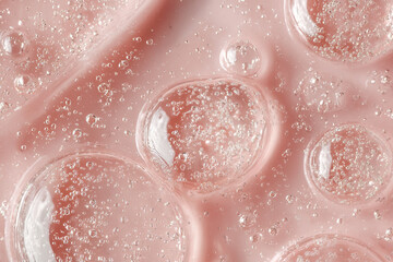 Pink gel serum texture with hydrating bubbles