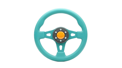Teal racing steering wheel with orange center