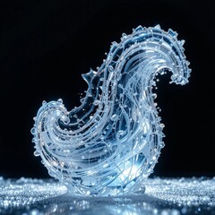 Abstract 3D Sculpture of Intricate Glass Filaments Swirling in Organic Seahorse Shape for Modern Artistic Background