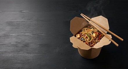 Street Noodle Takeaway Advertising Background with Dark Copy Space Area