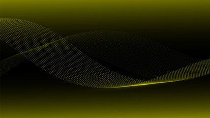 Abstract concept yellow dots lines wave dynamic particle pattern on background.
