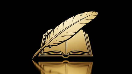 Sophisticated Golden Quill and Open Book Emblem Illustrating the Enduring Pursuit of Knowledge, Creativity, and the Timeless Art of Storytelling