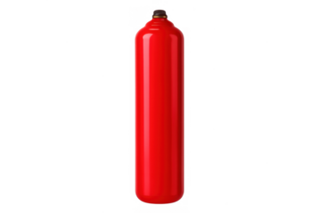Red industrial gas cylinder with valve, holding pressurized gas. Concept of safety, industry, medicine, science, and diving