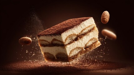 slice of Tiramisu dusted with cocoa powder