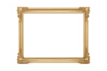 Gold antique ornate frame with baroque style carving on a transparent background for art and design concepts