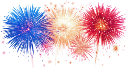Colorful fireworks bursts with radiant sparks high resolution on transparent background