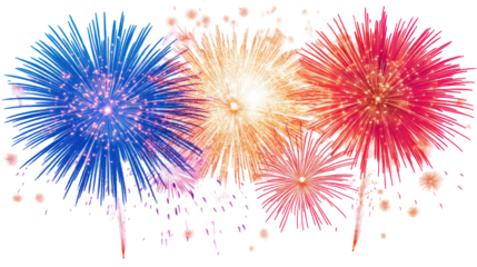 Colorful fireworks bursts with radiant sparks high resolution on transparent background