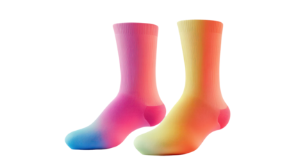 Colorful gradient socks side by side modern 3D render style on transparent background