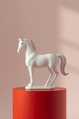 Elegant White Porcelain Horse Figurine on Red Pedestal