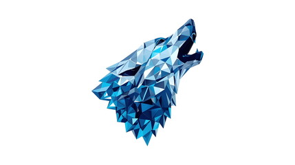 Abstract low poly blue crystal wolf head isolated on white background