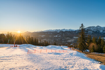 Tatry mountains at sunrise seen from Gubalowka hill in Zakopane. Poland © Pawel Pajor