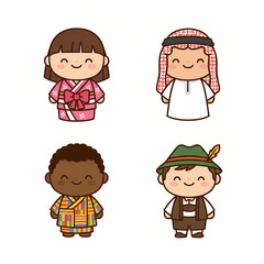 Cute World Traditional Clothing Culture Education 4 Icon Pack