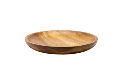 A simple, natural wooden bowl sits against a stark black backdrop. The bowl displays visible wood grain and a smooth, unadorned surface