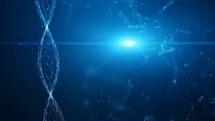Abstract DNA strand with glowing connections against a blue background, symbolizing scientific innovation. - Powered by Adobe