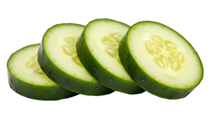 Sliced cucumbers isolated on transparent background