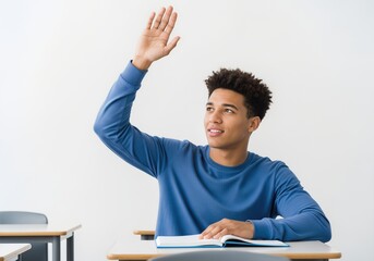 Young Student Raising Hand in Classroom Setting
