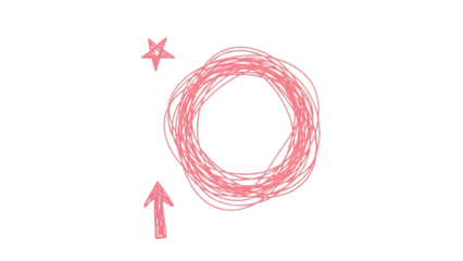 A pink scribble forming a circle with an arrow and star on isolated on transparent background