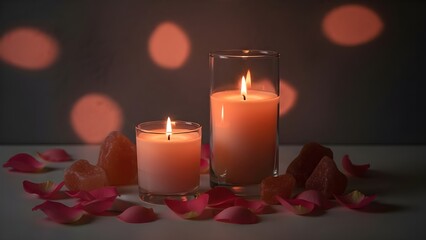 Romantic valentine's day setup with candles and rose petals for a cozy ambiance on valentine's day