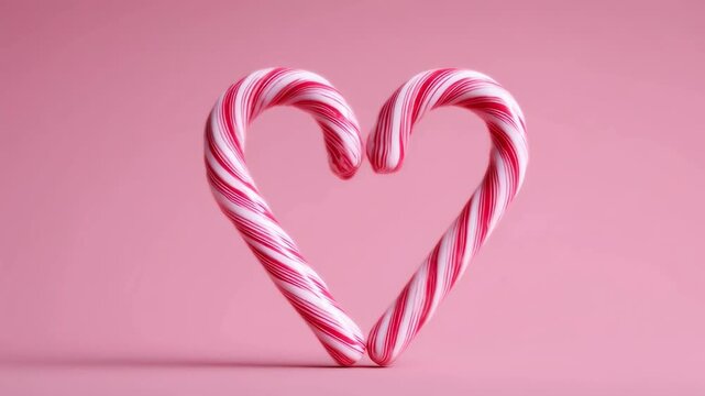 Candy cane heart shape pink background sweet holiday love symbol romantic concept joyful mood