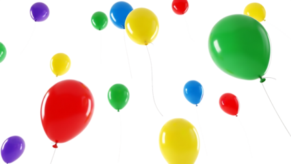 Vibrant colorful balloons isolated on transparent background