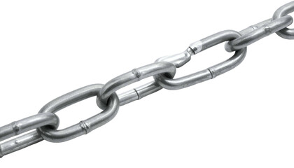 Fototapeta premium Close-up view of a metal chain against a black background. The links are silver, textured, and slightly out of focus