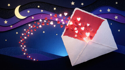Love letter paper art heart envelope romance night sky moon star fantasy magic glowing love letter paper art heart envelope romance night sky moon