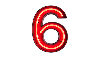 Illuminated numeral "6" crafted from neon lights, emitting vibrant red glow with inner yellow illumination, set against a dark backdrop