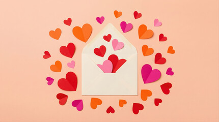 Love paper heart open envelope pink background valentine romance affection holiday greeting invitation love paper heart open envelope pink