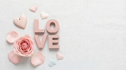 Romantic love background soft pastel heart decoration romantic love text floral petal layout