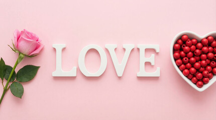 Valentines day love romance heart rose word love sweet pink background