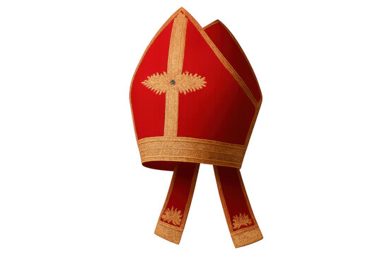 Mitre hat symbolizing sinterklaas, saint nicholas, and bishop traditions, featuring rich red and gold embellishments