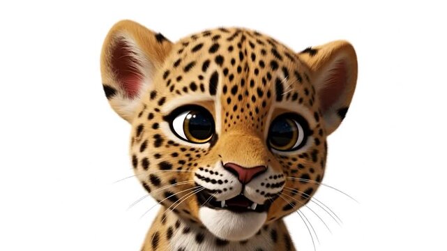 Cute animated leopard cub with big expressive eyes.