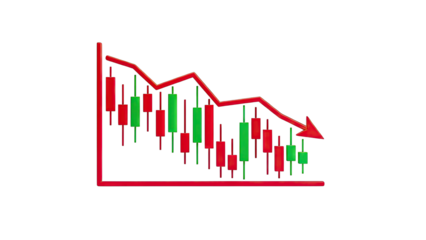 Stock Market Decline Chart with Candlesticks and Downward Arrow