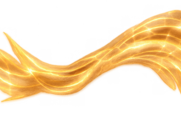 Golden energy wave flowing with glowing light trails on transparent background, symbolizing power, magic, and motion