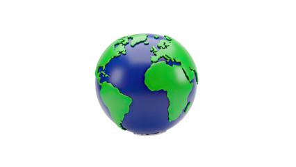 Stylized 3D Globe with Green Continents on Blue Planet