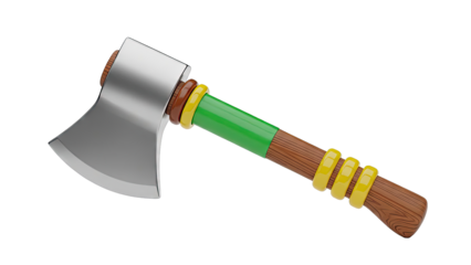 Stylized Axe with Wood Grain Handle and Colorful Accents