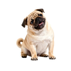 Curious Pug puppy; Pug dog isolated on transparent background 