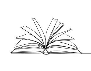 Line drawing of an open book with pages fanning outwards