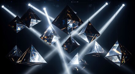Abstract Pyramids with Prismatic Light Effects in Dark Space