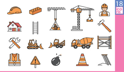 Construction icon set featuring helmet, crane, truck, tools, and safety gear—idealConstruction icon set featuring helmet, crane, truck, tools, and safety gear—ideal © Hafeza