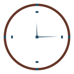 Modern minimalist wall clock with brown frame and blue hands, simple time icon illustration.