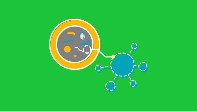 Animated cell and virus structure concept with microscope view on green background medical science seamless loop