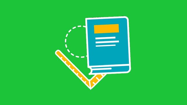 Book and ruler icon on green background, education and learning concept animation loop