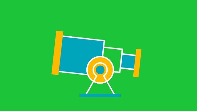 Animated telescope on green background, astronomy and space exploration concept motion graphic loop