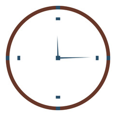Modern minimalist wall clock with brown frame and blue hands, simple time icon illustration.