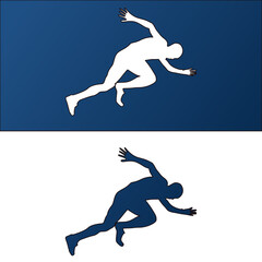 Sprinting man silhouette in motion, athletic runner starting race illustration for sports